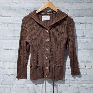 Aeropostale Medium Chocolate Cable Knit Hooded Cardigan Y2K